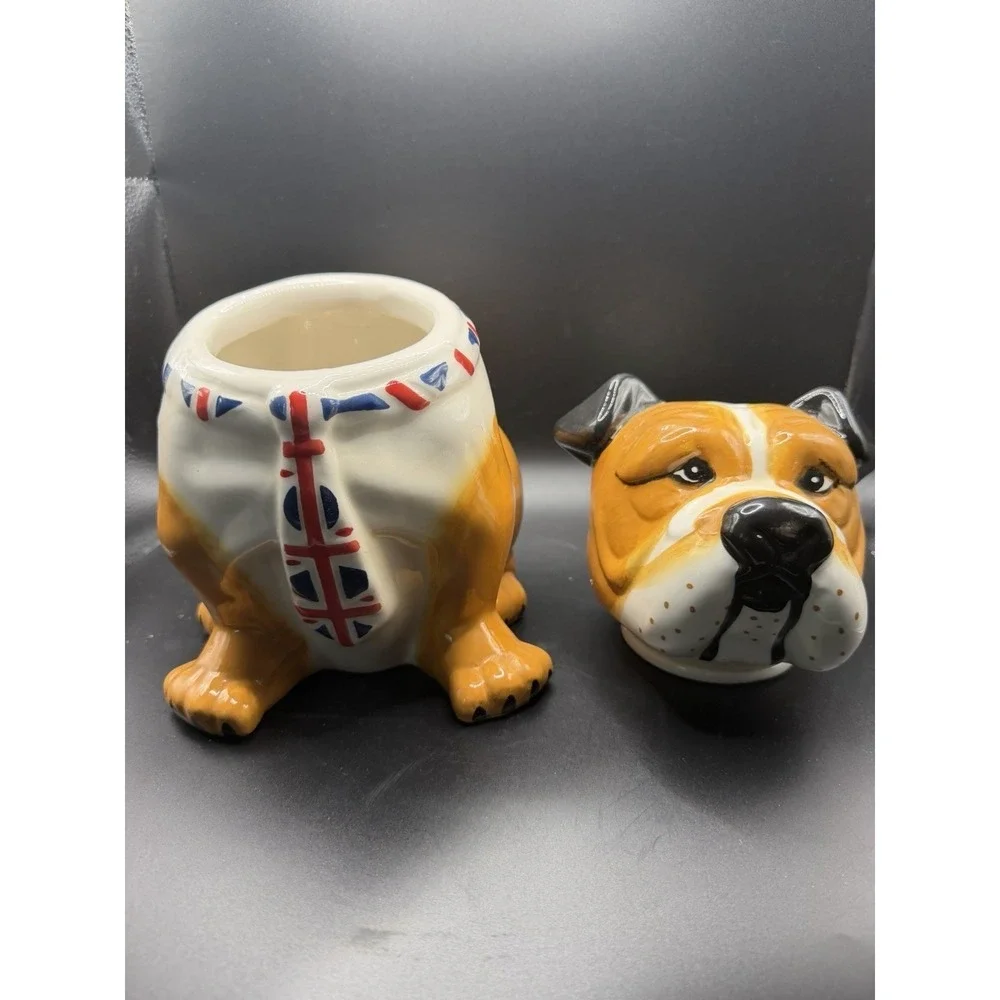 English Bulldog With Union Jack Tie Dog Cookie Jar UK Ceramic 9.25